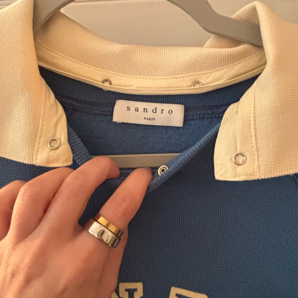 Sandro Blue Sweatshirt with Cream Contrast Collar - Picture 3 of 3